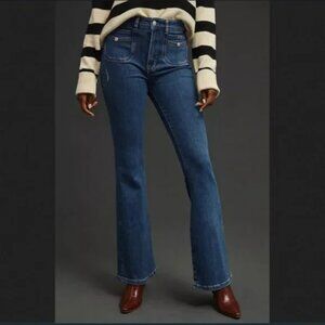 Anthropologie Pilcro The Icon Flare Jeans Front Patch Pockets Rowan Wash Size 30